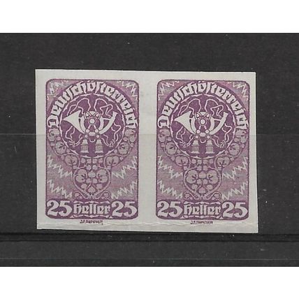 Austria.SG347 25h Posthorn Imperf Pair (Violet).Mounted Mint.Aug22
