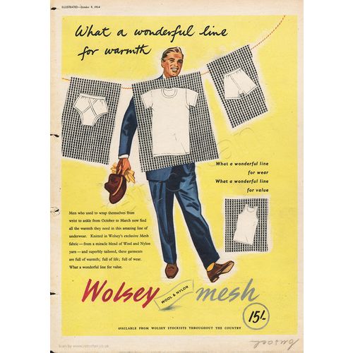 1954 Wolsey Mesh Men's Underwear Full Page Vintage Magazine Advert