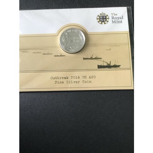 ELIZABETH II ROYAL MINT THREE TWENTY POUNDS FINE SILVER COINS 2013/2014/2015.