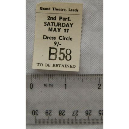 1958 letter & ticket Grand Theatre Leeds, Dress Circle, 9/-