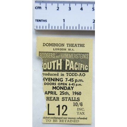 1960 ticket Dominion Theatre, South Pacific