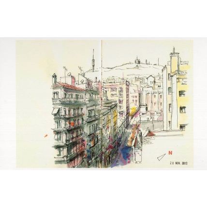 Tibidabo Mountain Barcelona Spain Stunning Sketch Painting Postcard
