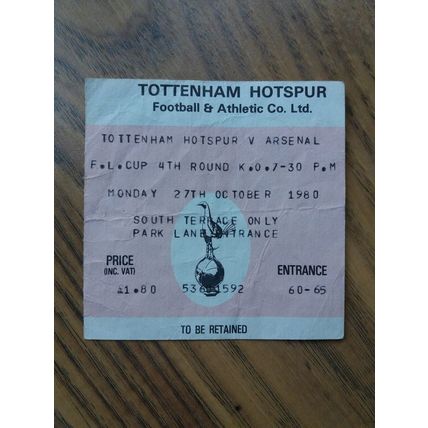 1980/81 League Cup 4th Round Programme & Ticket - Tottenham / Spurs vs Arsenal