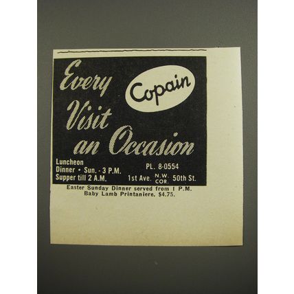 1953 Copain Restaurant Ad - Every visit an occasion