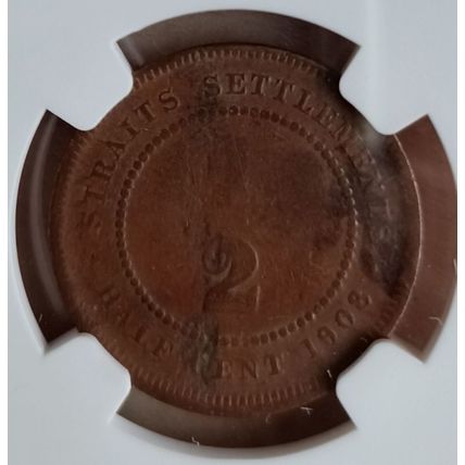 British Monarch KING EDWARD VII Straits Settlement 1908 1/2 cent bronze