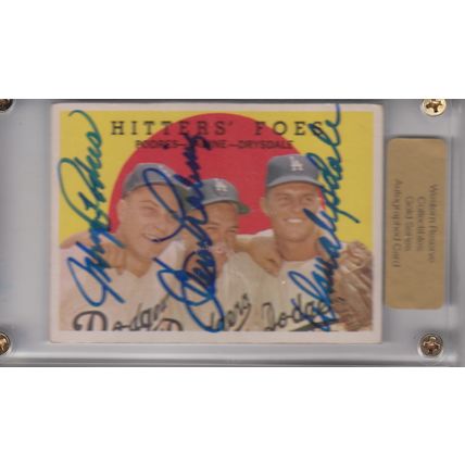 JOHNNY PODRES, CLEM LABINE & DON DRYSDALE 1959 AUTOGRAPHED DODGERS HITTERS' FOES