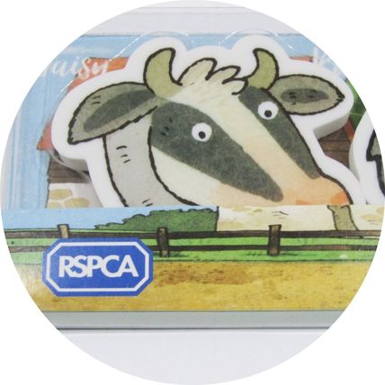 Eraser Set Farmyard Animals Butter Cup Farm 4 Earners RSPCA Dog Cat Cow Pig K52