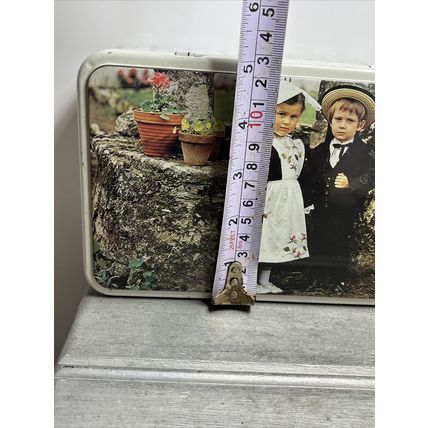 Boy & Girl Photo Massilly France Vintage EMPTY Collectible Tin Storage Container