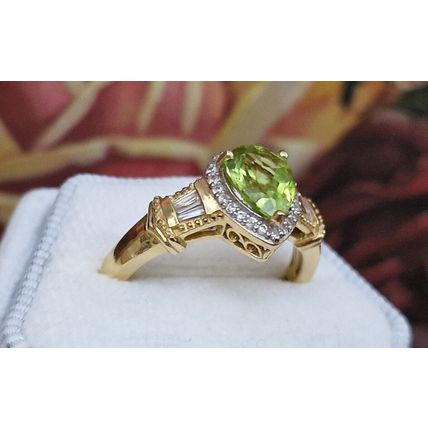2.25ct Hebei Peridot Zircon Pear Halo Ring Size T½ 14k Gold Overlay 925 Silver