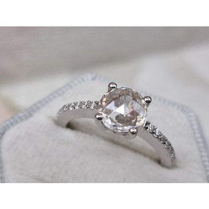 Rose Cut Faceted 8mm Moissanite Solitaire Ring Sz M½ Rhodium Overlay 925 Silver