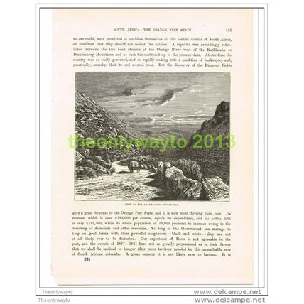 VIEW IN THE DRAKENSBERG MOUNTAINS, SOUTH AFRICA, Book Illustration c1890