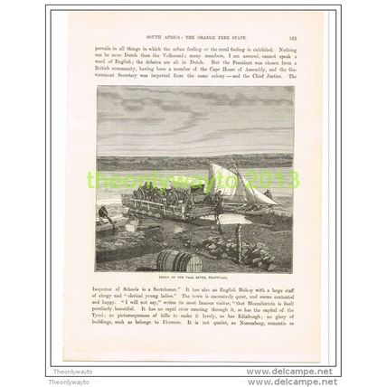 FERRY ON THE VAAL RIVER, SOUTH AFRICA, Book Illustration c1890