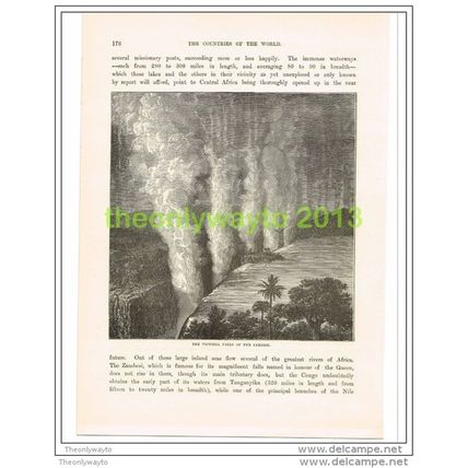 THE VICTORIA FALLS OF THE ZAMBESI, ZAMBIA/ZIMBABWE, Book Illustration c1890