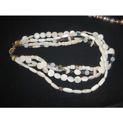 Havey vintage 4 layer bone shell opalite crystal prism necklace 105grm