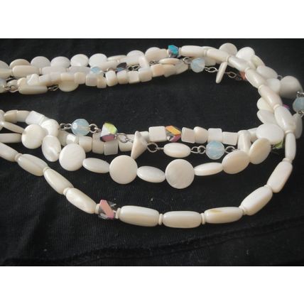 Havey vintage 4 layer bone shell opalite crystal prism necklace 105grm