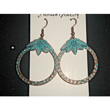 Tarnished patina bronze effect round ring style earrings