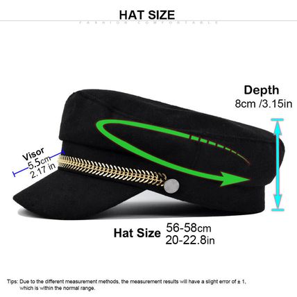 Women Faux Sailor Wool Captain Hat Flat Cap Army Style Chain Cabbie Beret Hat