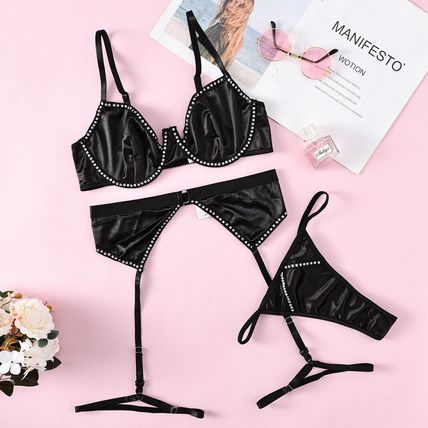 Sexy Womens Lingerie Set Diamonds Bra Thong Suspender Nightwear Erotic Underwear