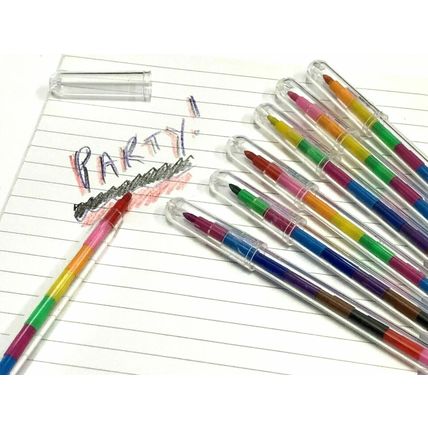 Crayon Pen Stacker Kids Swap Colour Pencil Boy Girl Prize Party Bag Filler Toys