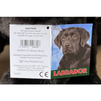 Black Labrador 12" toy dog, as it is or personalised, gift wrapped, 3 options