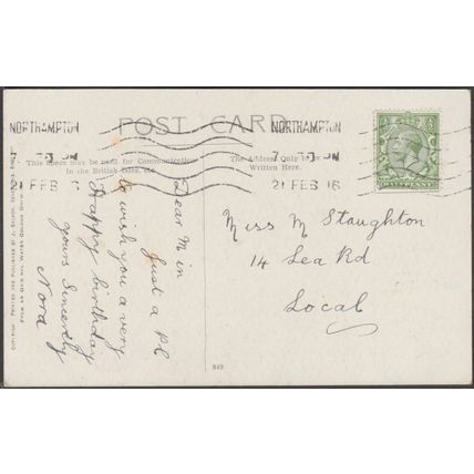 A Very Happy Birthday - Peony, 1916 - Salmon Postcard