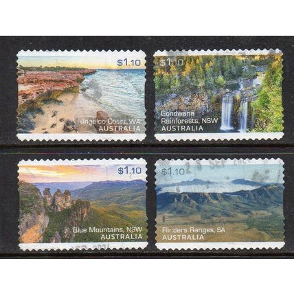 AUSTRALIA: 2022, OUR BEAUTIFUL CONTINENT, SET OF 4 USED SELF-ADHESIVE STAMPS 3/4