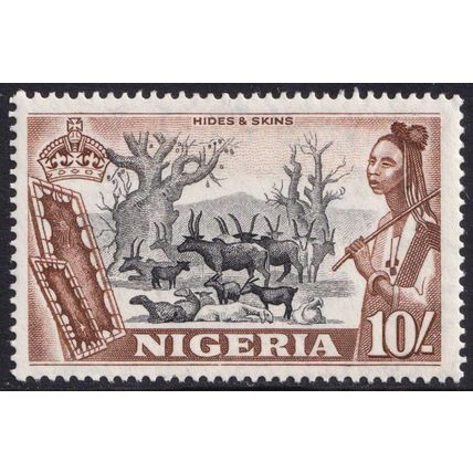 Nigeria QEII 1953-58 10s Black Red-Brown Hides and skins SG79 Mint MH