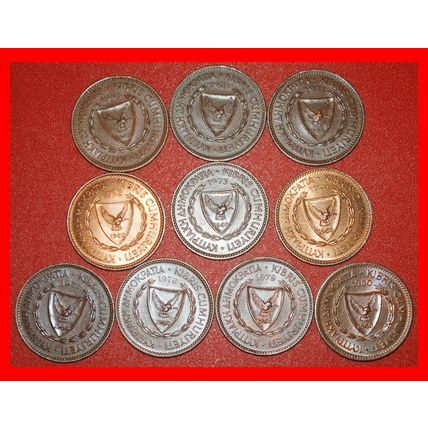 Ⰶ GREAT BRITAIN: CYPRUS ★5 MILS COMPLETE 10 COINS 1963-1980★LOW START★NO RESERVE