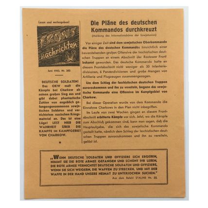 Original WW2 Soviet/Russian Air Drop Leaflet. - Code 1536. - 1942.