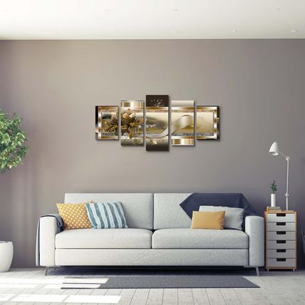 LUDUHU Yellow Orchid Flowers Canvas Print - Abstract Wall Art Painting Decor for