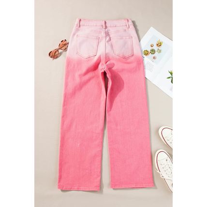 Pink Scattering Rhinestone Gradient Denim Pants