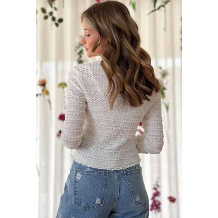 White Knit Jacquard Slim Fit Top