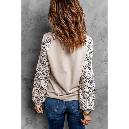 Khaki Leopard Raglan Long Sleeve Floral Pumpkin Graphic Top