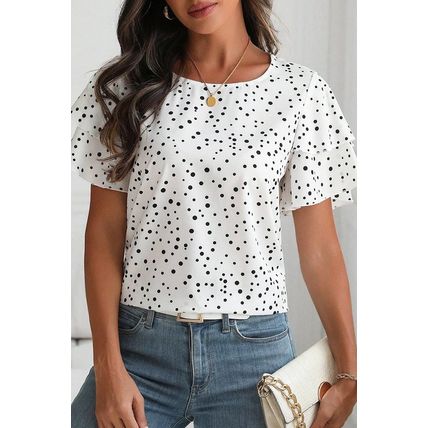 White Dalmatian Print Layered Ruffled Short Sleeve Blouse