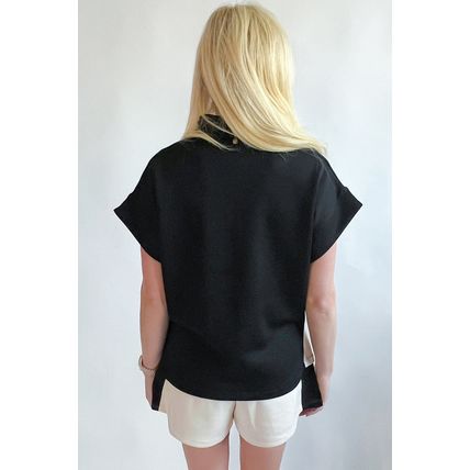 Black Contrast Zipped Stand Collared T Shirt and Short Set