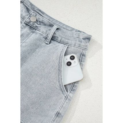 Dusk Blue Scalloped Hemline Acid Wash High Waist Denim Shorts