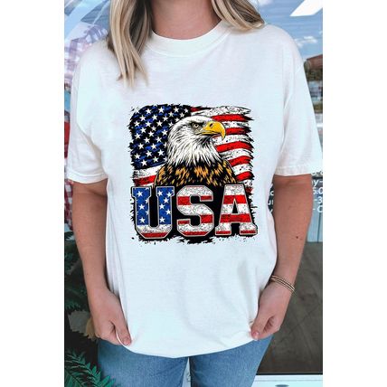 White USA Flag Eagle Graphic 4th July T Shirt