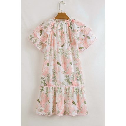 Pink Plus Size Floral Print Striped Detail Short Summer Dress