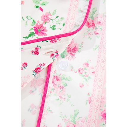 Pink Mixed Floral Print Contrast Piping Trim Satin Tie 2pcs Pajama Set