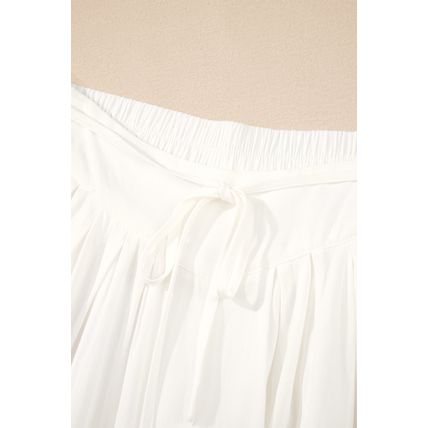 White Solid Drop Waist Pleated Wide Leg Casual Pants