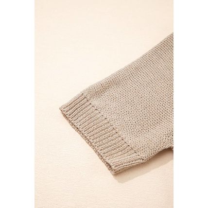 Beige Shiny Knitted Short Sleeve Drop Shoulder Sweater