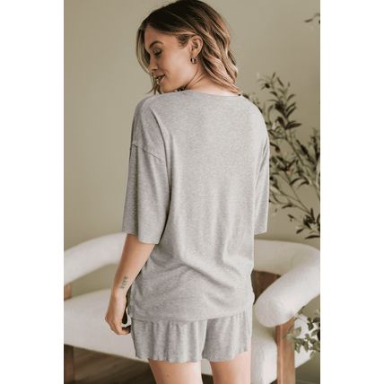 Gray Western Pattern Patched Half Sleeve Tee and Pocketed Shorts Set