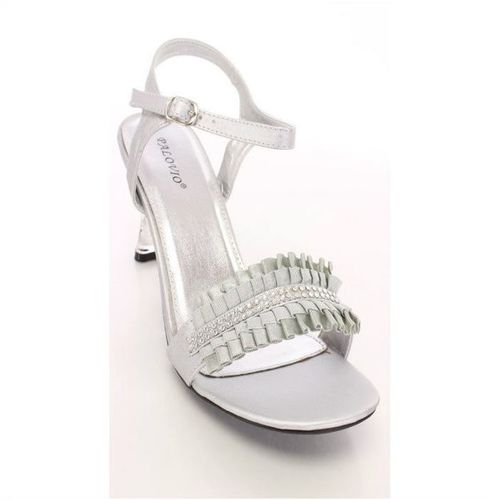 Palovio Silver Rhinestone Open Toe Heels Satin Size 9