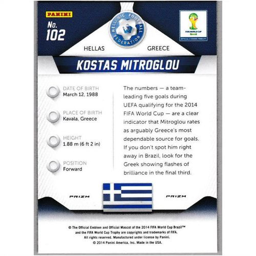 2014 Panini Prizm World Cup Blue and Red Wave Prizm - #102 - Kostas Mitroglou