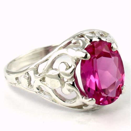 Created Pink Sapphire, 925 Sterling Silver Ring, SR004
