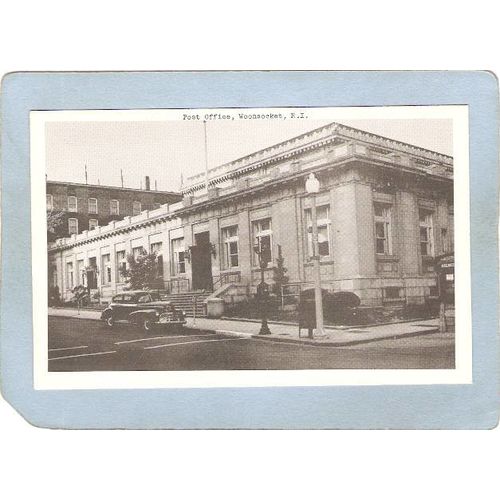 Rhode Island Woonsocket Postcard Post Office Street Scene Intersection w/O~1256