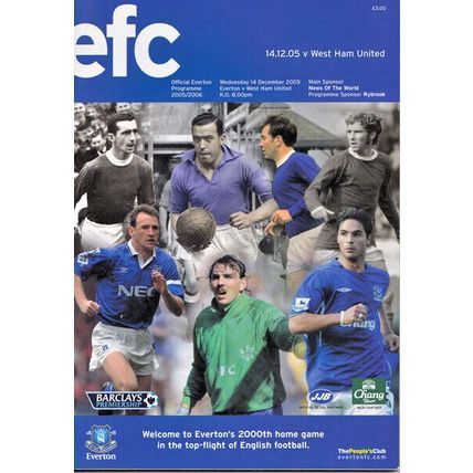 EVERTON v WEST HAM UNITED PREMIER LEAGUE 2000TH HOME GAME