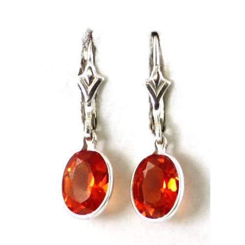 Created Padparadscha Sapphire, 925 Sterling Silver Leverback Earrings, SE101