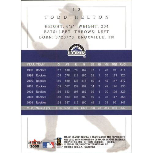 2005 Flair Todd Helton #13
