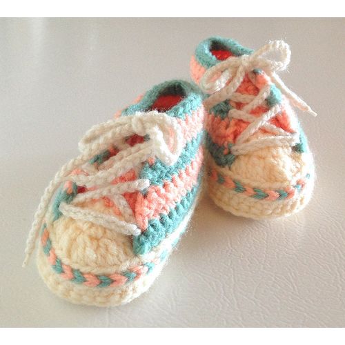 Baby booties #B010 unisex crochet converse tennis shoes 0-12 months